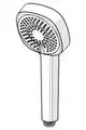 Handbrause mit runder Kopfplatte und mehreren Wasserauslässen. Der Griff ist ergonomisch geformt. Das Produkt gehört zur Marke HANSA und ist in Chromoptik.